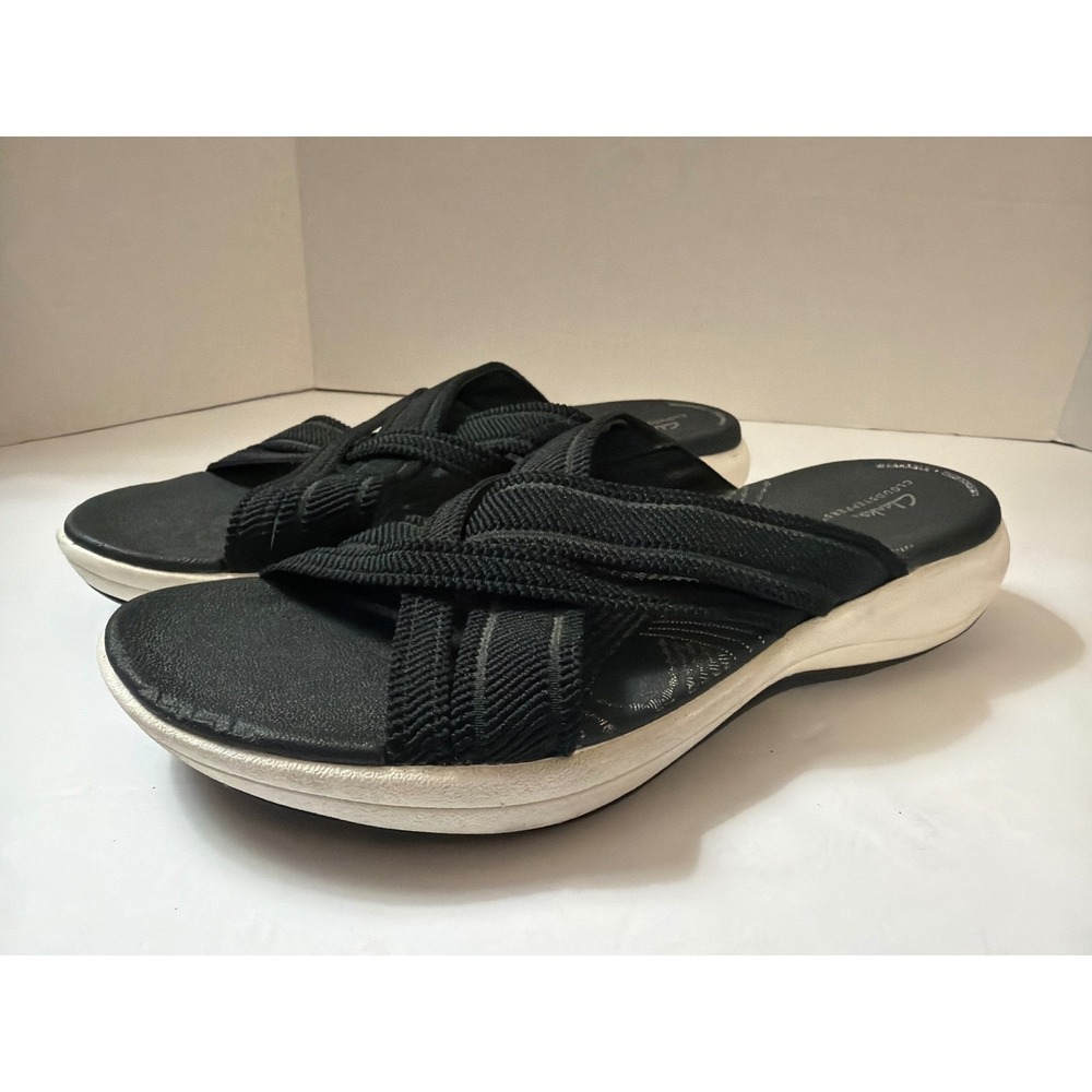 Clarks Cloudsteppers Womens Black Crisscross Slide Sandals Size 9 Slip On